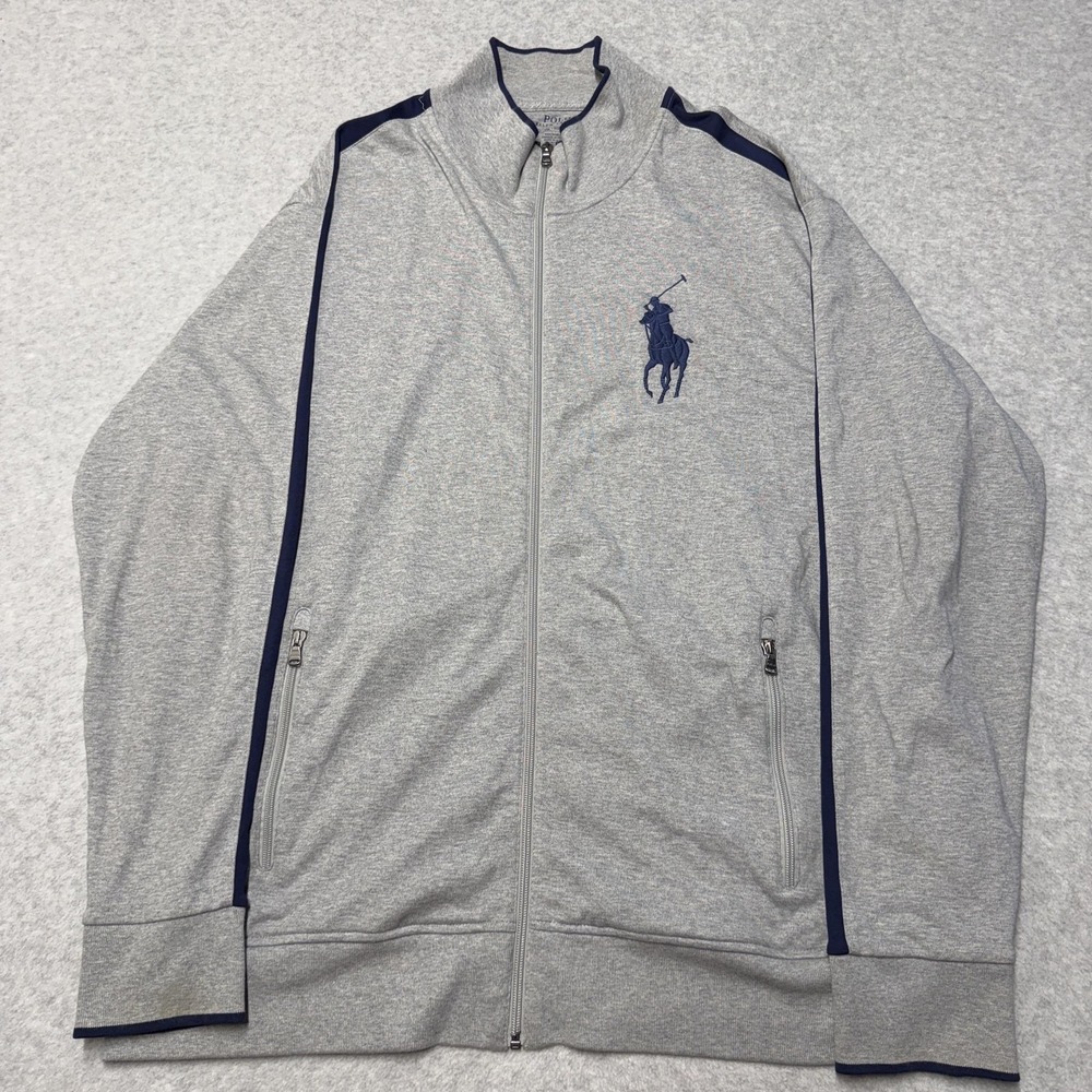 Polo Ralph Lauren Jacket Mens 2XLT Gray Big Pony Track Full Zip Athletic Logo